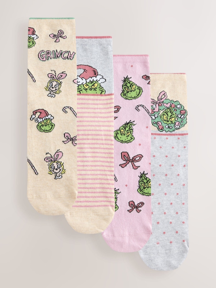 Pink/Green Christmas The Grinch Licensed Ankle Socks 4 Pack - Image 1 of 7 Pink/Green Christmas The Grinch Licensed Ankle Socks 4 Pack - Image 1 of 7
