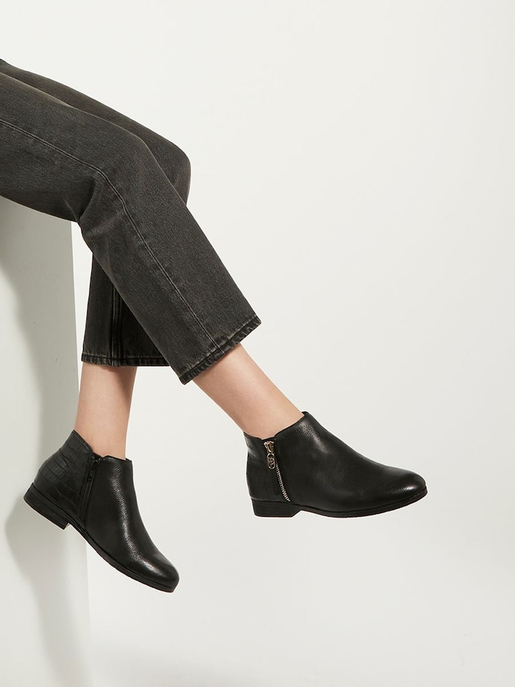 Dune London Black Pond Side Zip Cropped Ankle Boots - Image 1 of 6