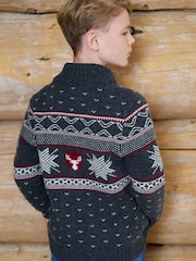 The Little Tailor Grey Wool Blend Reindeer Motif Turtle Neck Christmas Jumper - Image 3 of 4