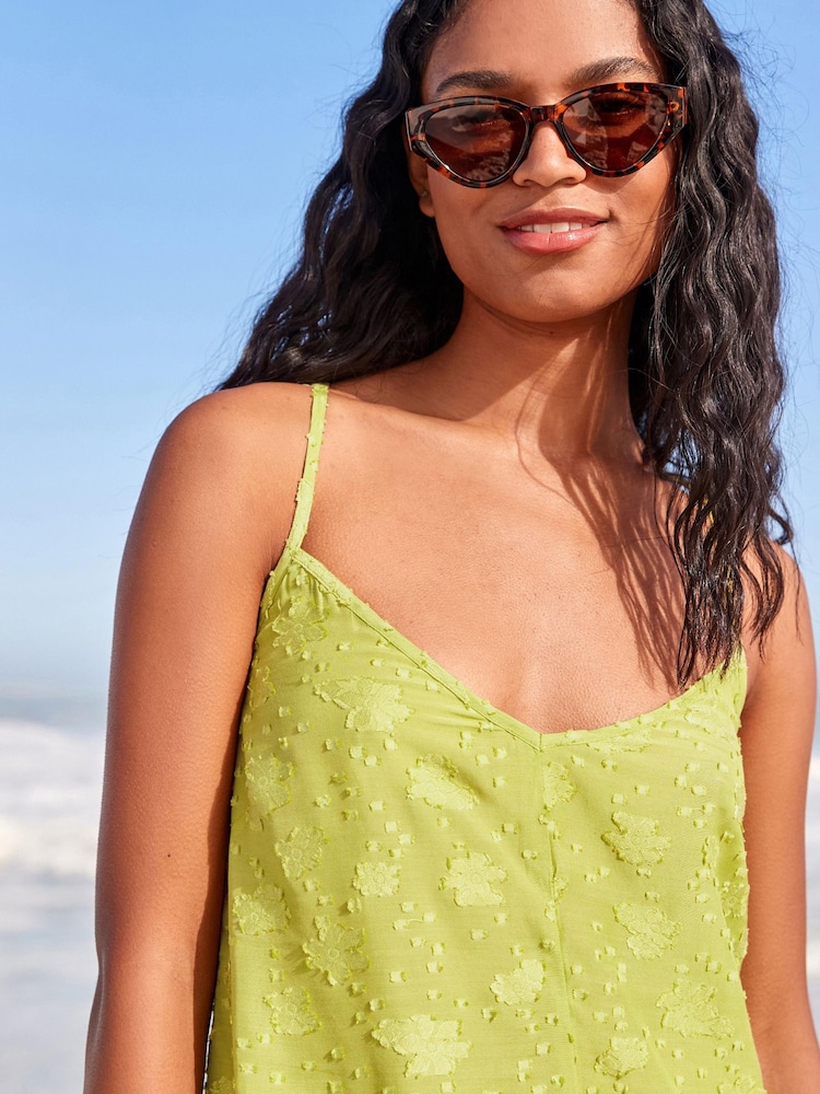 Lime Green Textured V-Neck Midi Slip Summer Dress - Image 5 of 8