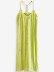 Lime Green Textured V-Neck Midi Slip Summer Dress - Image 7 of 8