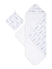 aden + anais Blue 100% Cotton Muslin Backed Hooded Towel Set - Image 1 of 3