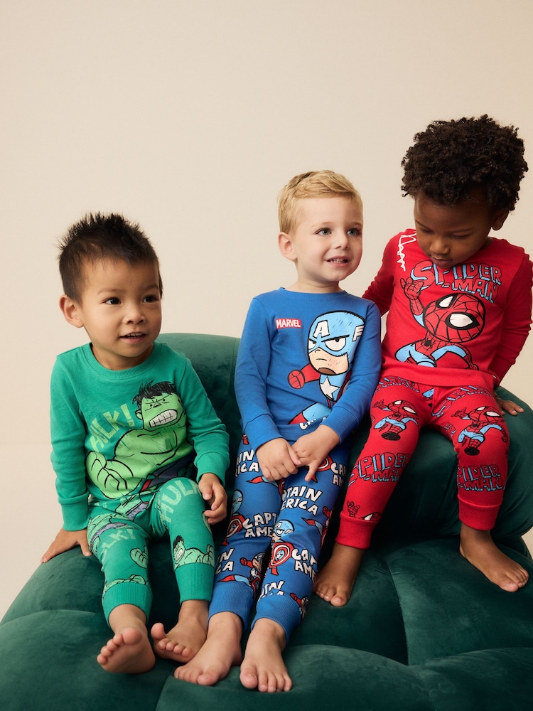 Marvel Red/Green/Blue Snuggle Pyjamas 3 Pack (9mths-8yrs) - Image 1 of 10