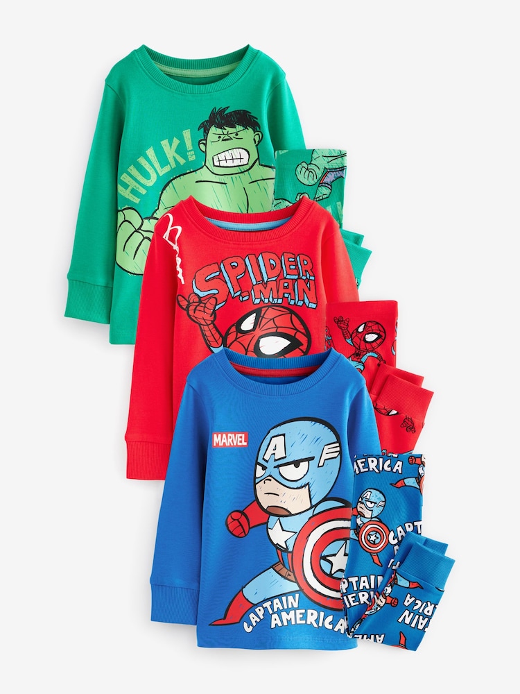 Marvel Red/Green/Blue Snuggle Pyjamas 3 Pack (9mths-8yrs) - Image 4 of 10