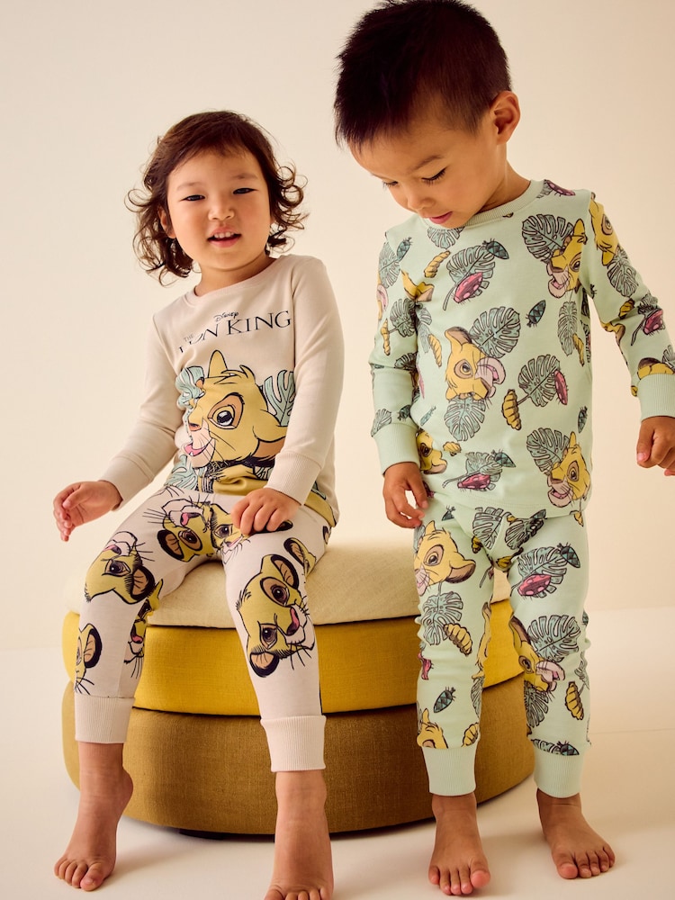 Lion King Green/Ecru Cream 100% Cotton Snuggle Pyjamas 2 Pack (9mths-9yrs) - Image 1 of 9