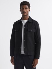 Reiss Black Chez Textured Cotton Twin Pocket Overshirt - Image 1 of 5