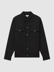 Reiss Black Chez Textured Cotton Twin Pocket Overshirt - Image 2 of 5