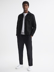 Reiss Black Chez Textured Cotton Twin Pocket Overshirt - Image 3 of 5