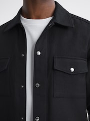 Reiss Black Chez Textured Cotton Twin Pocket Overshirt - Image 4 of 5