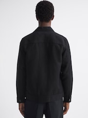 Reiss Black Chez Textured Cotton Twin Pocket Overshirt - Image 5 of 5