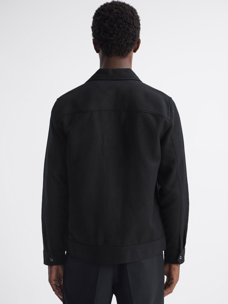 Reiss Black Chez Textured Cotton Twin Pocket Overshirt - Image 5 of 5
