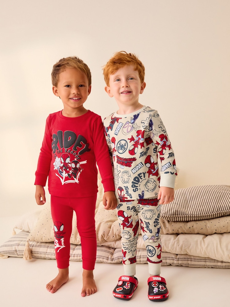 Spidey and Friends Red/Ecru Cream 2 Pack Snuggle Pyjamas (12mths-8yrs) - Image 1 of 7