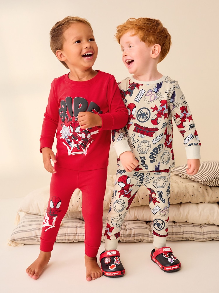 Spidey and Friends Red/Ecru Cream 2 Pack Snuggle Pyjamas (12mths-8yrs) - Image 2 of 7