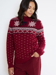 The Little Tailor Red Wool Blend Reindeer Motif Turtle Neck Christmas Jumper - Image 5 of 7