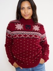 The Little Tailor Red Wool Blend Reindeer Motif Turtle Neck Christmas Jumper - Image 6 of 7