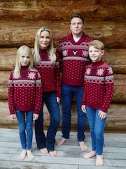 The Little Tailor Red Wool Blend Reindeer Motif Turtle Neck Christmas Jumper - Image 7 of 7