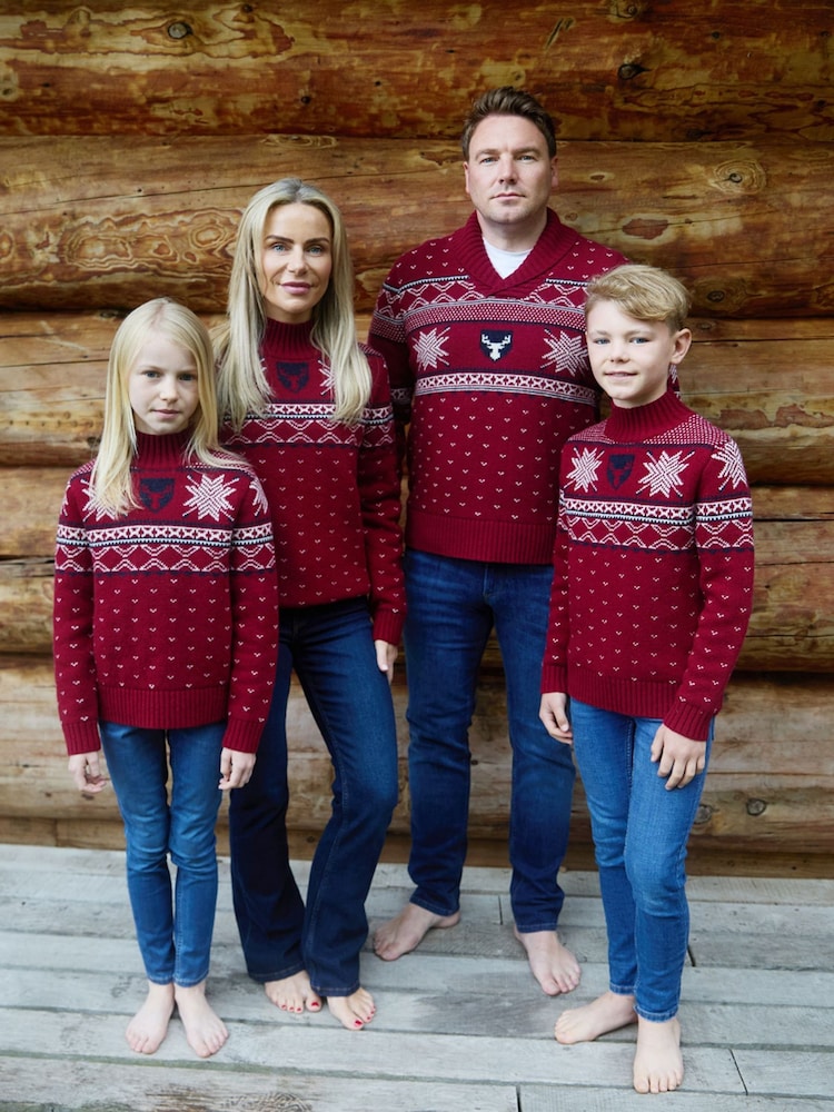 The Little Tailor Red Wool Blend Reindeer Motif Turtle Neck Christmas Jumper - Image 7 of 7