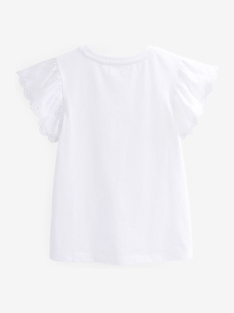 White Broderie Frill Sleeve T-Shirt (3-16yrs) - Image 5 of 5 White Broderie Frill Sleeve T-Shirt (3-16yrs) - Image 5 of 5