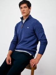 Crew Clothing Mid Blue Half Zip Jumper - Image 1 of 5