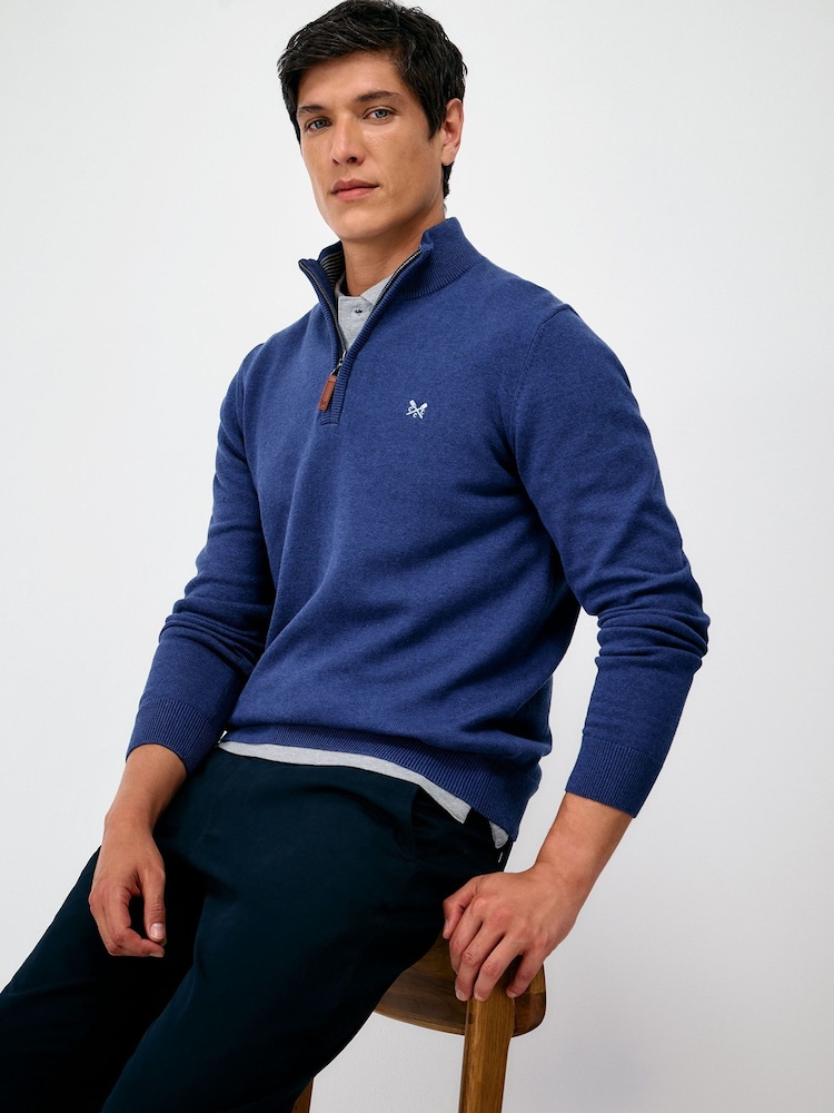 Crew Clothing Mid Blue Half Zip Jumper - Image 1 of 5 Crew Clothing Mid Blue Half Zip Jumper - Image 1 of 5