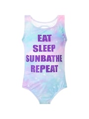 Harry Bear Blue Galaxy Print Slogan Swimsuit - Image 1 of 3