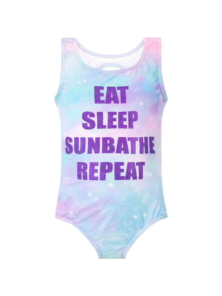 Harry Bear Blue Galaxy Print Slogan Swimsuit - Image 1 of 3