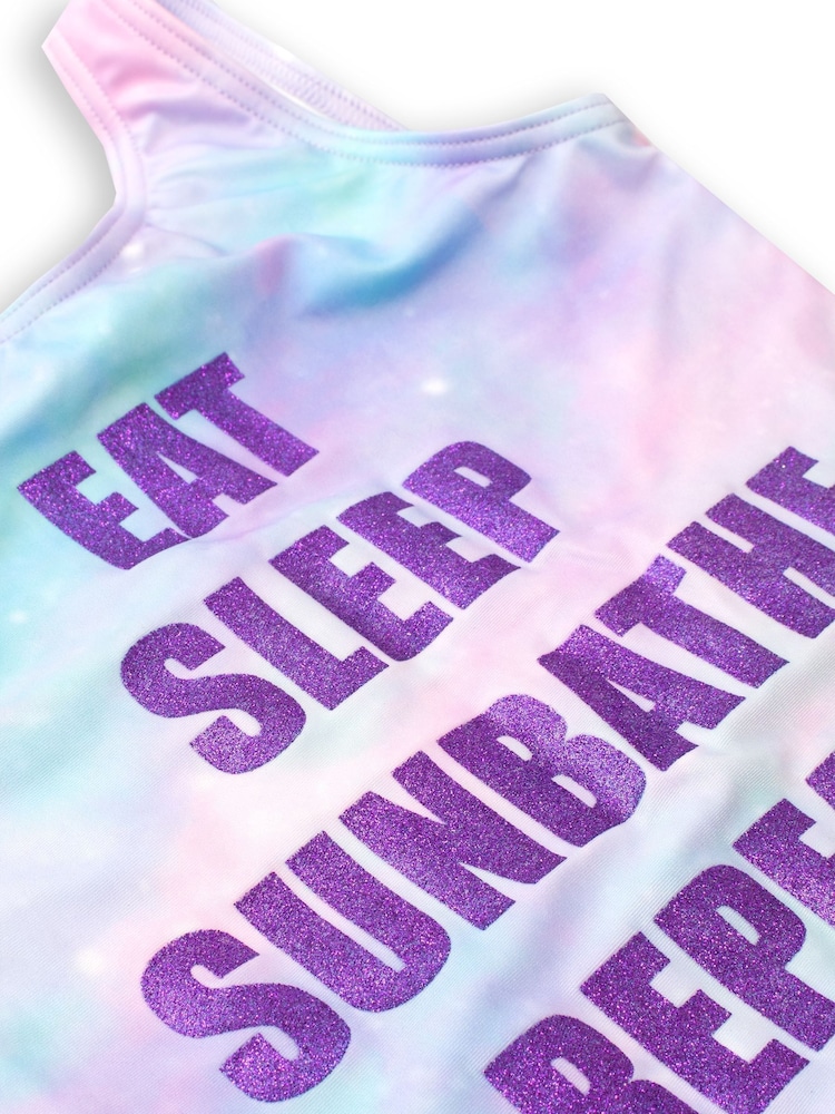 Harry Bear Blue Galaxy Print Slogan Swimsuit - Image 3 of 3