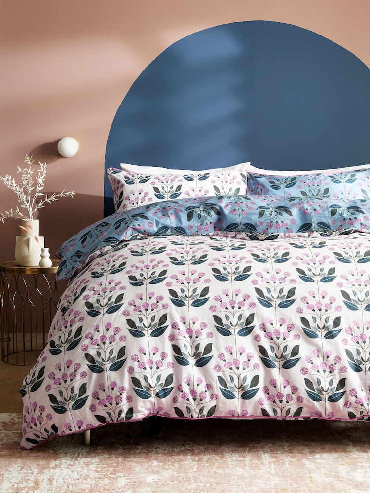 Blue 100% Cotton Reversible Floral with Pipe Edge Duvet Cover and Pillowcase Set - Image 2 of 4 Blue 100% Cotton Reversible Floral with Pipe Edge Duvet Cover and Pillowcase Set - Image 2 of 4