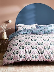 Blue 100% Cotton Reversible Floral with Pipe Edge Duvet Cover and Pillowcase Set - Image 3 of 5