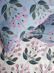 Blue 100% Cotton Reversible Floral with Pipe Edge Duvet Cover and Pillowcase Set - Image 4 of 5