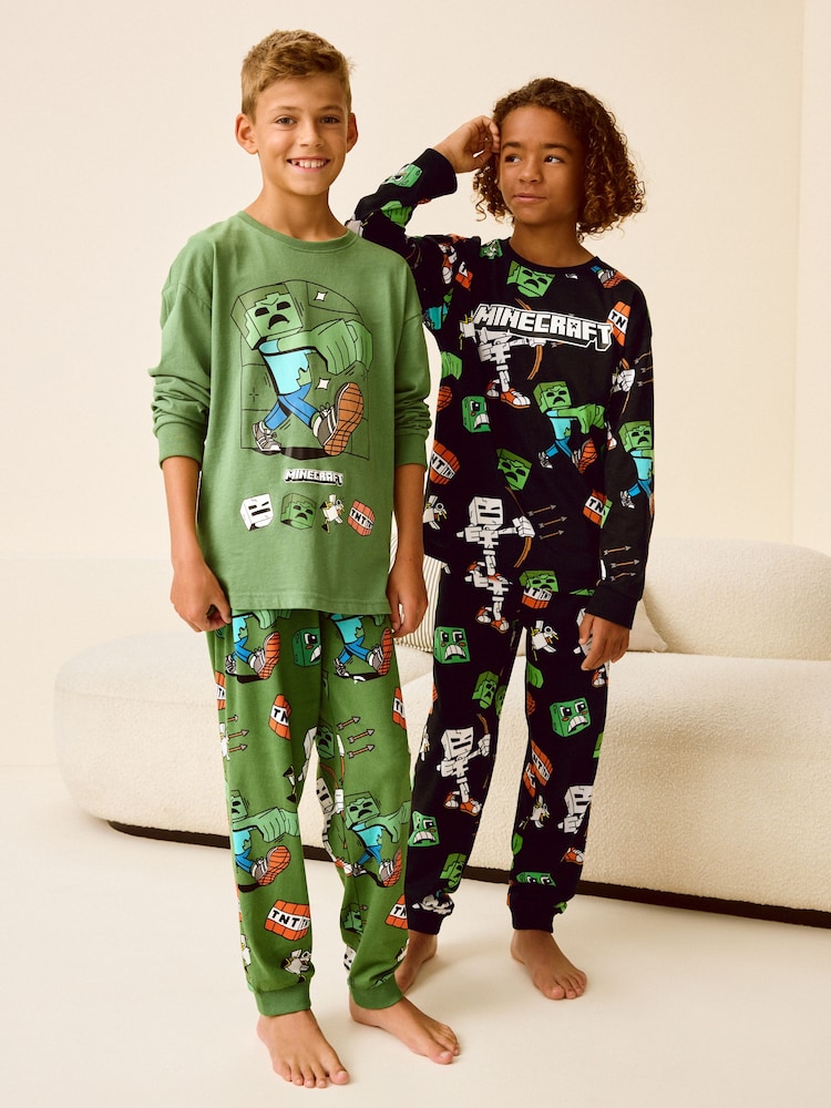 Black/Green Minecraft License Pyjamas 2 Pack (5-16yrs) - Image 1 of 12