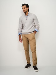 Crew Clothing Grey Lambswool Cable Half Zip Jumper - Image 1 of 4