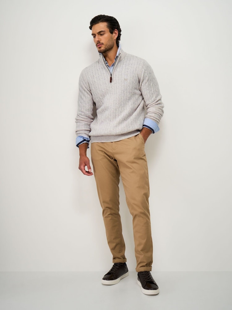 Crew Clothing Grey Lambswool Cable Half Zip Jumper - Image 1 of 4