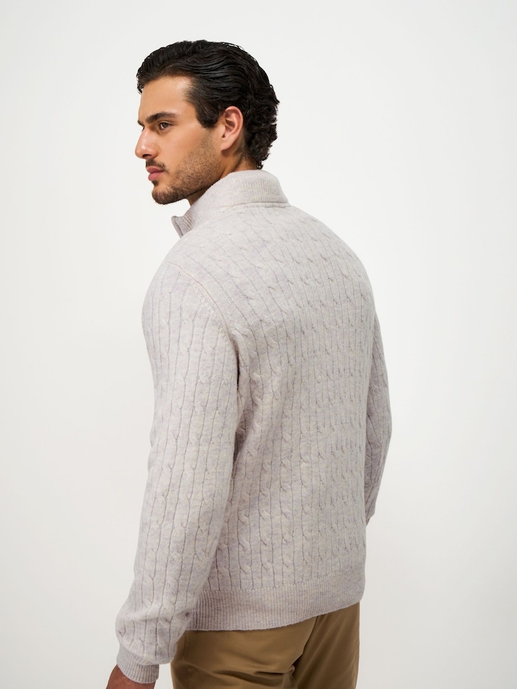 Crew Clothing Grey Lambswool Cable Half Zip Jumper - Image 2 of 4