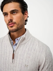 Crew Clothing Grey Lambswool Cable Half Zip Jumper - Image 3 of 4