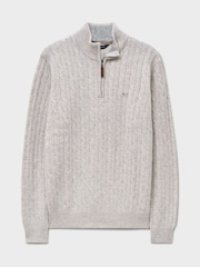 Crew Clothing Grey Lambswool Cable Half Zip Jumper - Image 4 of 4