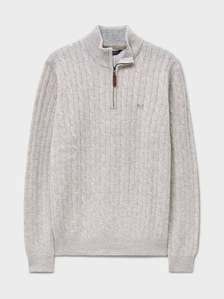 Crew Clothing Grey Lambswool Cable Half Zip Jumper - Image 4 of 4
