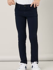 Name It Blue Slim Fit Cotton Twill Chino Trousers With Adjustable Waist - Image 1 of 6