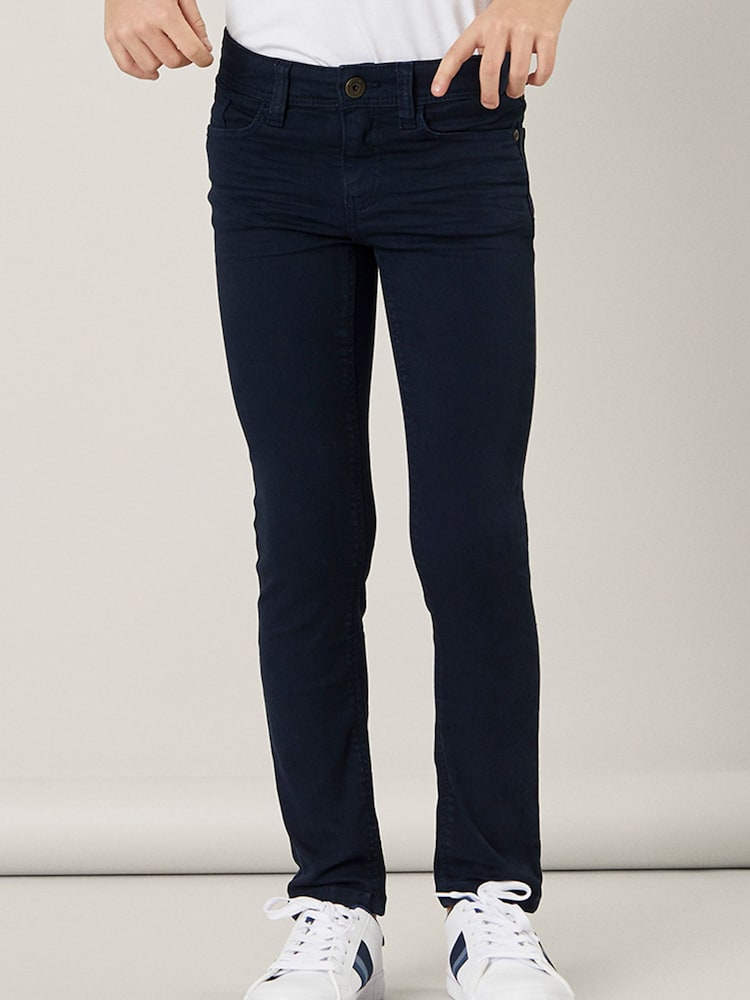 Name It Blue Slim Fit Cotton Twill Chino Trousers With Adjustable Waist - Image 1 of 6