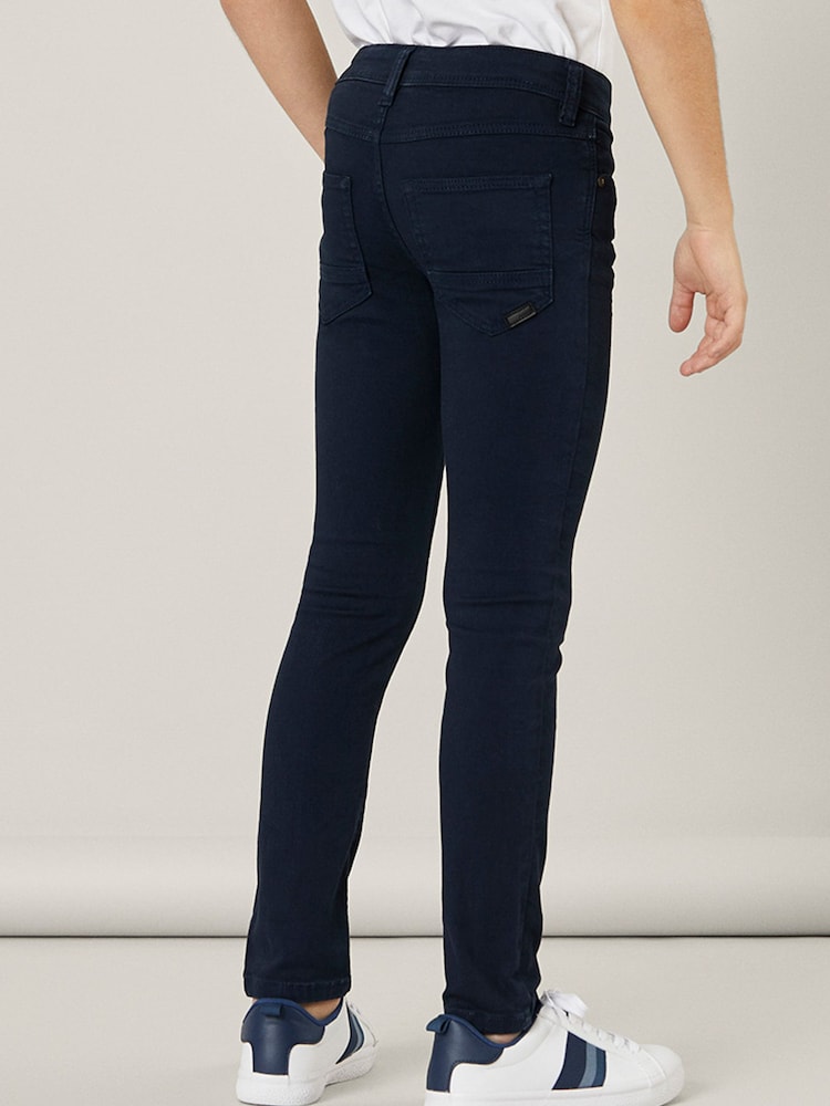 Name It Blue Slim Fit Cotton Twill Chino Trousers With Adjustable Waist - Image 2 of 6