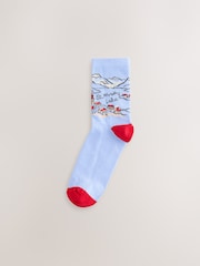 Blue/Ecru Ski Scene Ankle Socks 4 Pack - Image 2 of 7