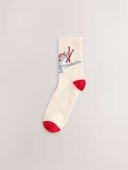 Blue/Ecru Ski Scene Ankle Socks 4 Pack - Image 3 of 7