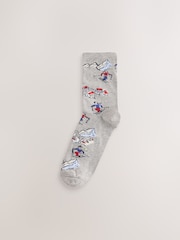 Blue/Ecru Ski Scene Ankle Socks 4 Pack - Image 4 of 7