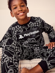 Black/White Playstation Single Long Leg Sleeve Pyjamas (3-16yrs) - Image 2 of 7
