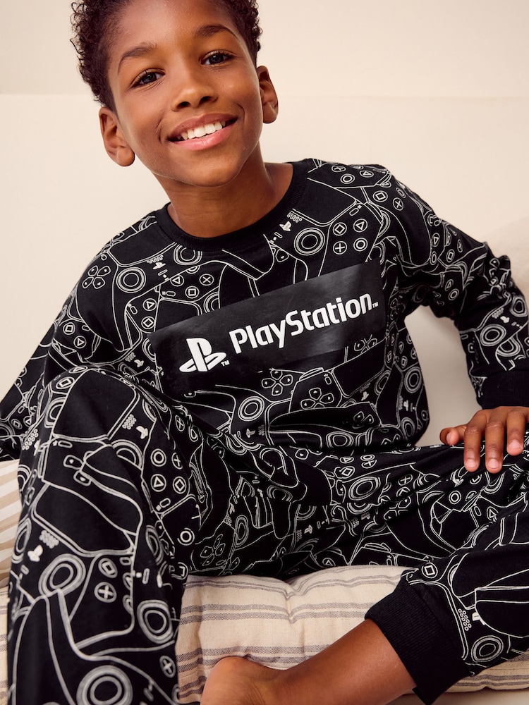 Black/White Playstation Single Long Leg Sleeve Pyjamas (3-16yrs) - Image 2 of 7