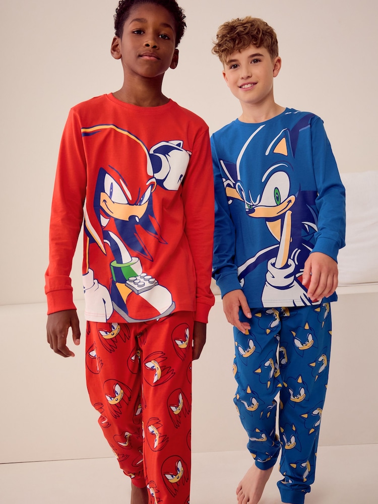 Blue/Red Sonic and Knuckles Long Leg Pyjamas 2 Pack (3-14yrs) - Image 1 of 8