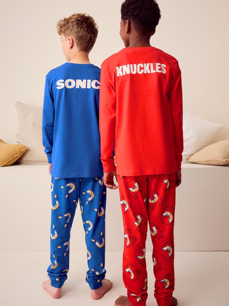 Blue/Red Sonic and Knuckles Long Leg Pyjamas 2 Pack (3-14yrs) - Image 2 of 8