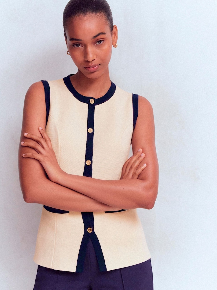 Boden Cream Crew Neck Milano Waistcoat - Image 1 of 7