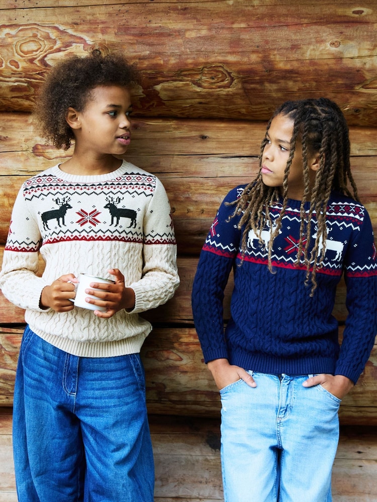 The Little Tailor Blue Christmas Reindeer Fairisle Pattern Jumper - Image 5 of 5