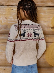 The Little Tailor Beige Christmas Reindeer Fairisle Pattern Jumper - Image 3 of 7